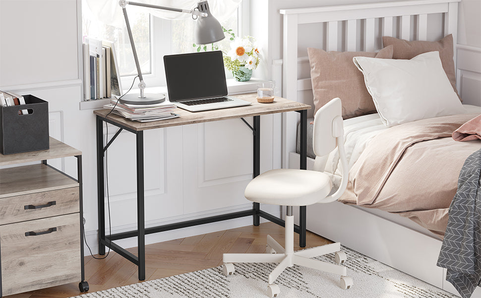 Schreibtisch, Computertisch, schmaler Bürotisch, 100 x 50 x 75 cm, Arbeitszimmer, Homeoffice, Büro, einfacher Aufbau, Metall, Industrie-Design, Greige