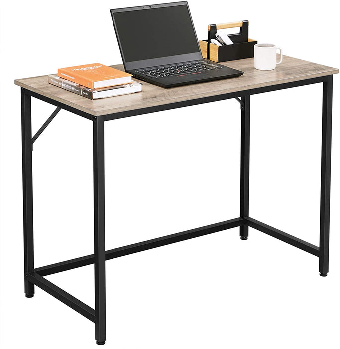Schreibtisch, Computertisch, schmaler Bürotisch, 100 x 50 x 75 cm, Arbeitszimmer, Homeoffice, Büro, einfacher Aufbau, Metall, Industrie-Design, Greige