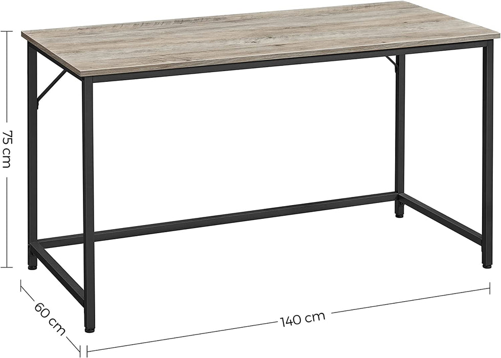 Schreibtisch, Computertisch, schmaler Bürotisch, 140 x 60 x 75 cm, Arbeitszimmer, Homeoffice, Büro, einfacher Aufbau, Stahl, Industrie-Design, Greige