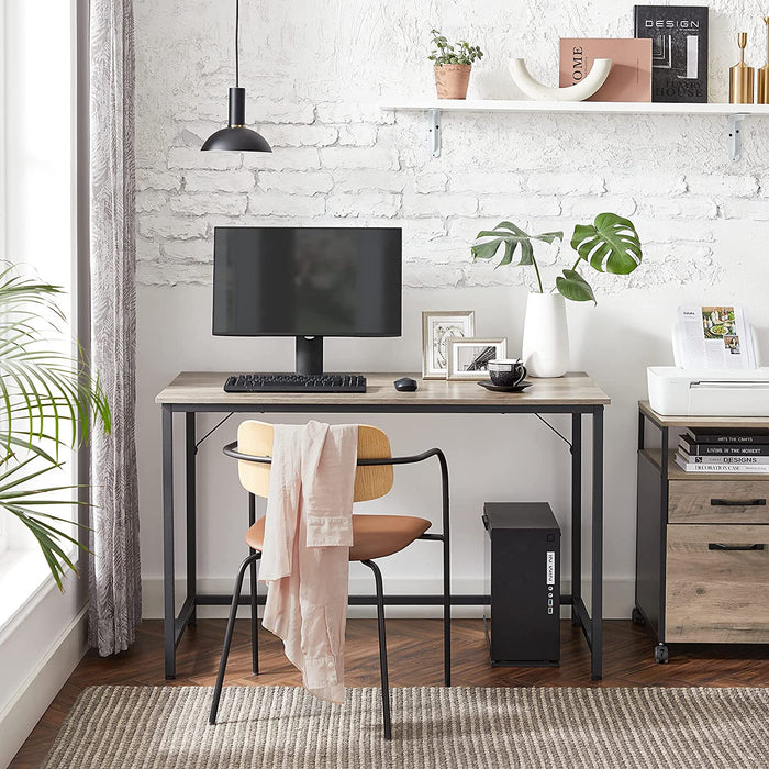 Schreibtisch, Computertisch, schmaler Bürotisch, 120 x 60 x 75 cm, Arbeitszimmer, Homeoffice, Büro, einfacher Aufbau, Stahl, Industrie-Design, Greige