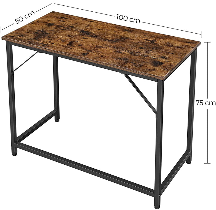 Schreibtisch, Computertisch, schmaler Bürotisch, 100 x 50 x 75 cm, Arbeitszimmer, Homeoffice, Büro, einfacher Aufbau, Metall, Industrie-Design