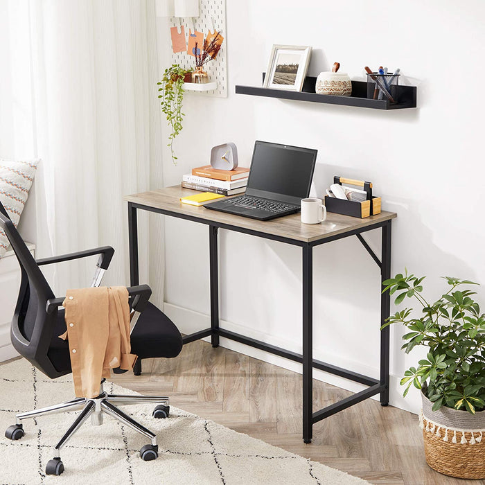 Schreibtisch, Computertisch, schmaler Bürotisch, 100 x 50 x 75 cm, Arbeitszimmer, Homeoffice, Büro, einfacher Aufbau, Metall, Industrie-Design, Greige