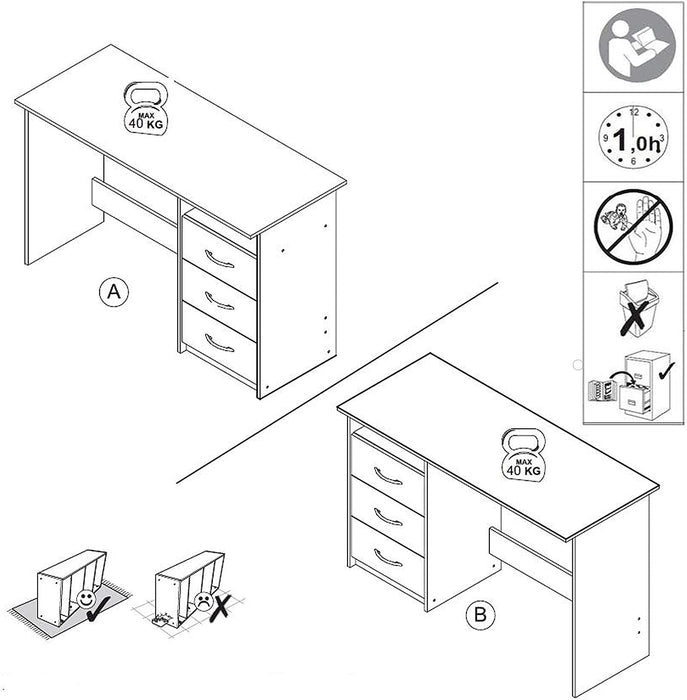 Schreibtisch mit Schubladen in Beton Optik, Weiß - Praktischer Bürotisch Computertisch mit großer Arbeitsfläche - 120 x 76 x 50 cm