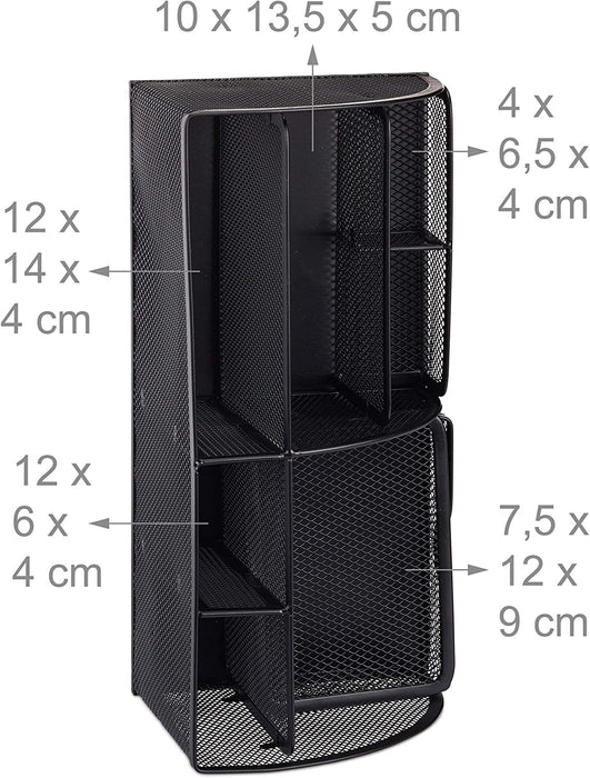 Schreibtischorganizer 6 Ablagen, kompakter Büroorganizer Metall, Schublade, Zettehalter, Stifteköcher, schwarz