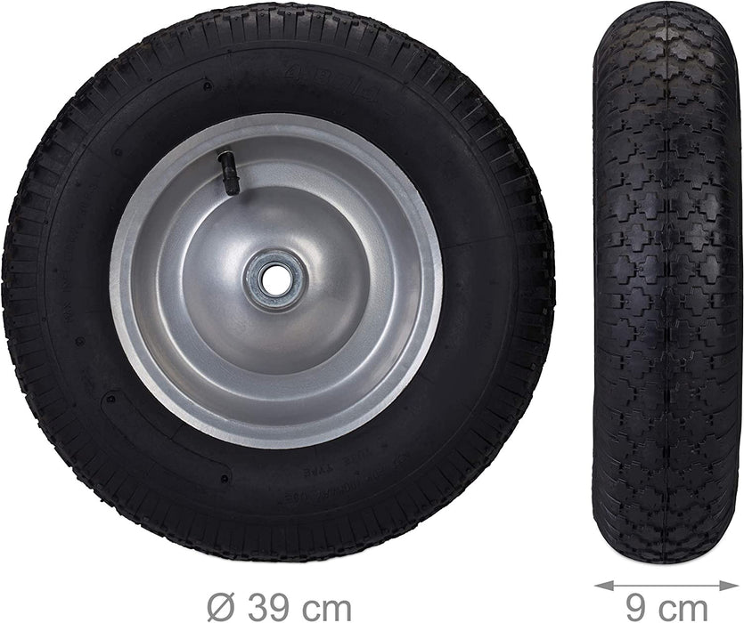 Schubkarrenrad 4.80 4.00-8, luftbereift, Ersatzrad mit Stahlfelge und Ventil, Komplettrad bis 120 kg, Gummi, luftb grau