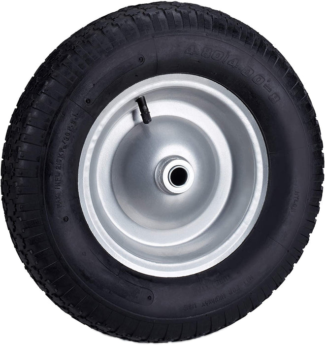 Schubkarrenrad 4.80 4.00-8, luftbereift, Ersatzrad mit Stahlfelge und Ventil, Komplettrad bis 120 kg, Gummi, luftb grau