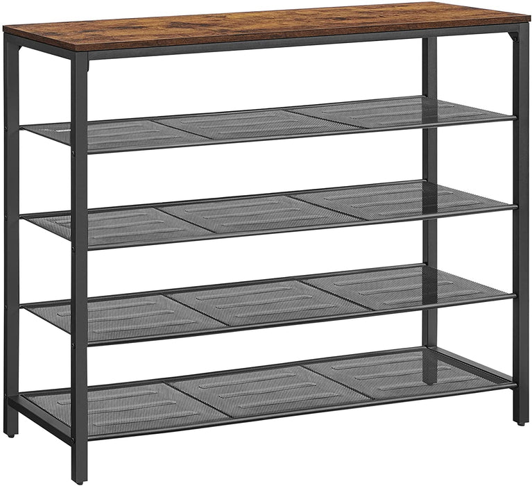 Schuhregal, Schuhablage mit 4 Gitterebenen und großzügiger Oberfläche für Taschen, für den Eingangsbereich, Flur, 120 x 30 x 92,5 cm, Industrie-Design