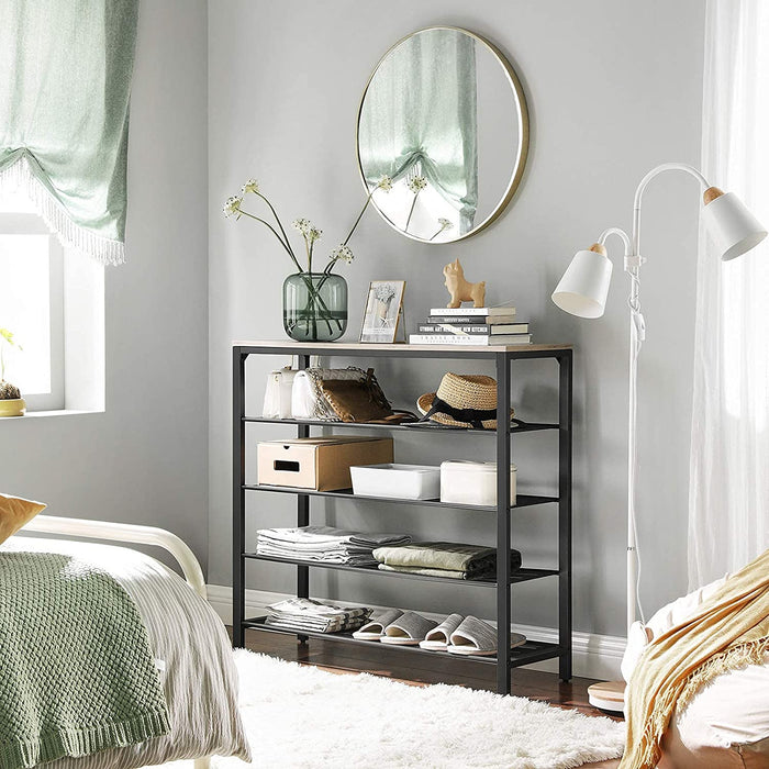 Schuhregal, Schuhablage mit 4 Gitterebenen und großzügiger Oberfläche für Taschen, für den Eingangsbereich, Flur, 100 x 30 x 92,5 cm, Industrie-Design