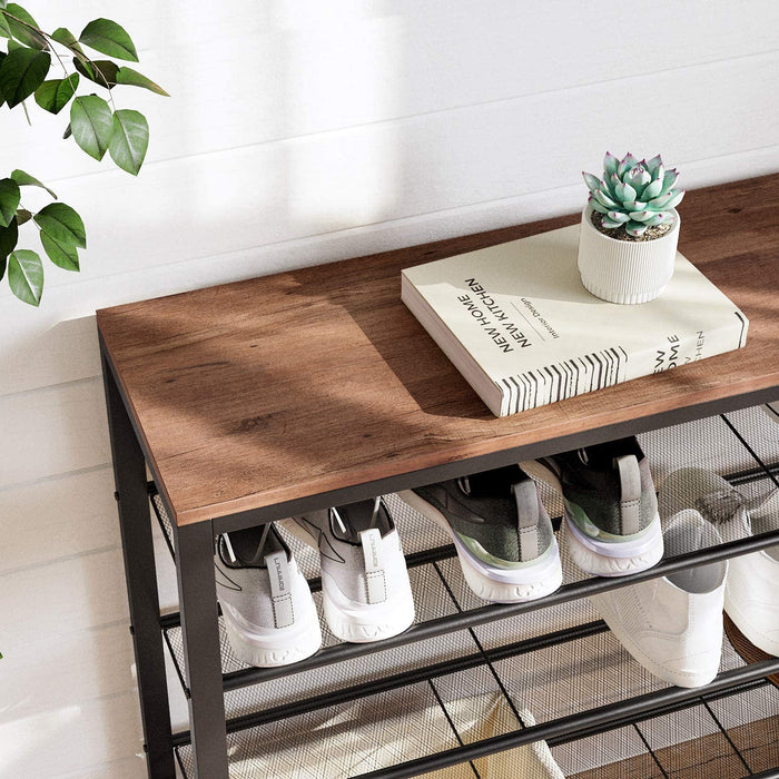 Schuhregal, Schuhablage mit 4 Gitterebenen und großzügiger Oberfläche für Taschen, für den Eingangsbereich, Flur, 100 x 30 x 92,5 cm, Industrie-Design