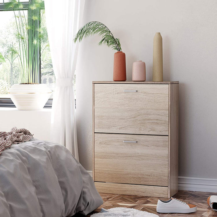 Schuhschrank mit 2 Klappen, Schuhkipper, Trennwände verstellbar und abnehmbar, für 12 Paar Damenschuhe oder 8 Paar Herrenschuhe, kleiner Flur