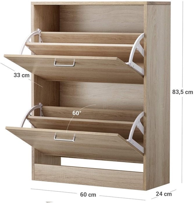 Schuhschrank mit 2 Klappen, Schuhkipper, Trennwände verstellbar und abnehmbar, für 12 Paar Damenschuhe oder 8 Paar Herrenschuhe, kleiner Flur