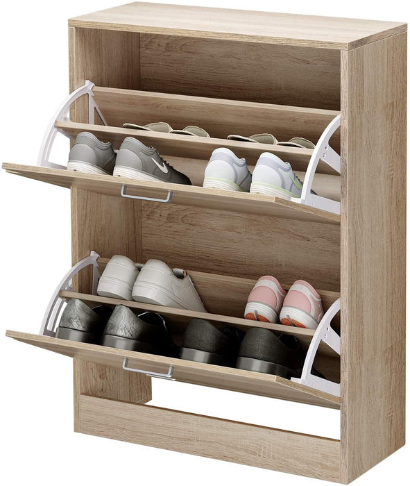 Schuhschrank mit 2 Klappen, Schuhkipper, Trennwände verstellbar und abnehmbar, für 12 Paar Damenschuhe oder 8 Paar Herrenschuhe, kleiner Flur