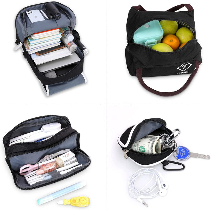 Schulrucksack Jungen Mädchen Teenager Schulranzen, Schultaschen Set 4-in-1 mit Lunch Taschen Federmäppchen Kinder Geldbörsen, Kinderrucksack Rucksäcke