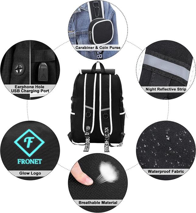 Schulrucksack Jungen Mädchen Teenager Schulranzen, Schultaschen Set 4-in-1 mit Lunch Taschen Federmäppchen Kinder Geldbörsen, Kinderrucksack Rucksäcke