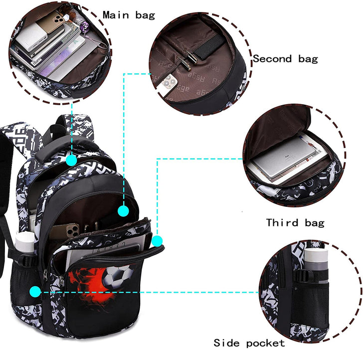 Schulrucksack Jungen Teenager Schultaschen Mädchen Ranzen Ergonomischem Kinder Rucksäcke Fußball Druck Schulranzen für 8 10 15 Jahre School Bags 
