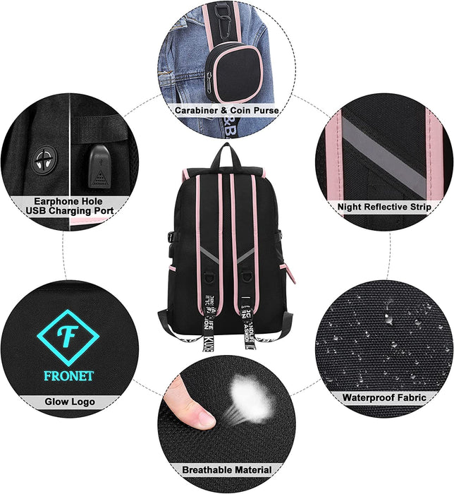 Schulrucksack Mädchen Teenager Schulranzen, Schultaschen-Set 4-in-1 mit Lunch Taschen Federmäppchen Kinder-Geldbörsen, Kinderrucksack Laptop Rucksäcke