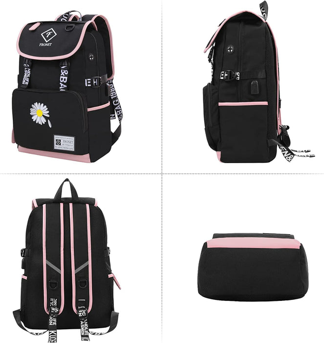 Schulrucksack Mädchen Teenager Schulranzen, Schultaschen-Set 4-in-1 mit Lunch Taschen Federmäppchen Kinder-Geldbörsen, Kinderrucksack Laptop Rucksäcke