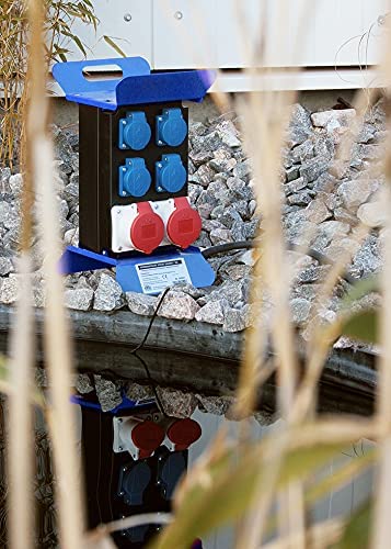 Schwabe Tragbarer CEE-Stromverteiler STECKY 1 – CEE-Stecker + 4 Schuko-Dosen + 2 CEE-Buchsen – Mobiler Stromverteilerkasten – Verteilerdose für den Außenbereich – IP44 – Made in EU