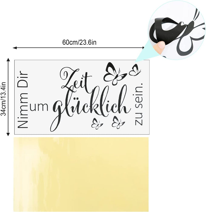 Schwarz Wandtattoo Schmetterlinge für Wanddeko,Sprüche Zitate Nimm Dir Zeit Um Glücklich Zu Sein Wandsticker Wandaufkleber Kleben Aufkleber Wandbilder
