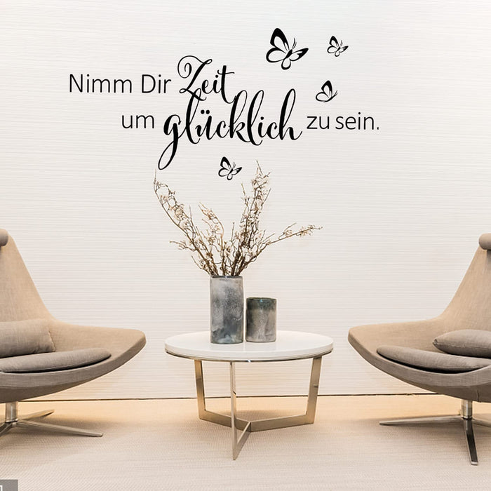 Schwarz Wandtattoo Schmetterlinge für Wanddeko,Sprüche Zitate Nimm Dir Zeit Um Glücklich Zu Sein Wandsticker Wandaufkleber Kleben Aufkleber Wandbilder