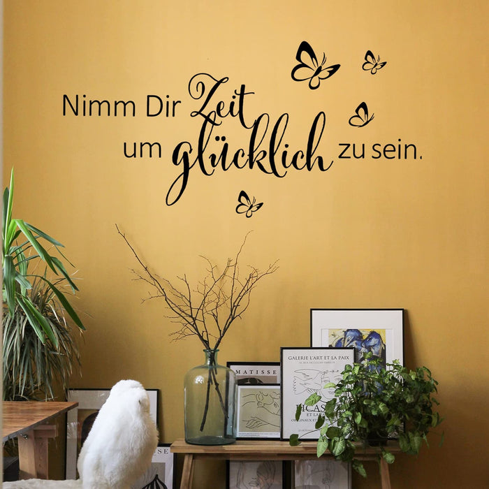 Schwarz Wandtattoo Schmetterlinge für Wanddeko,Sprüche Zitate Nimm Dir Zeit Um Glücklich Zu Sein Wandsticker Wandaufkleber Kleben Aufkleber Wandbilder