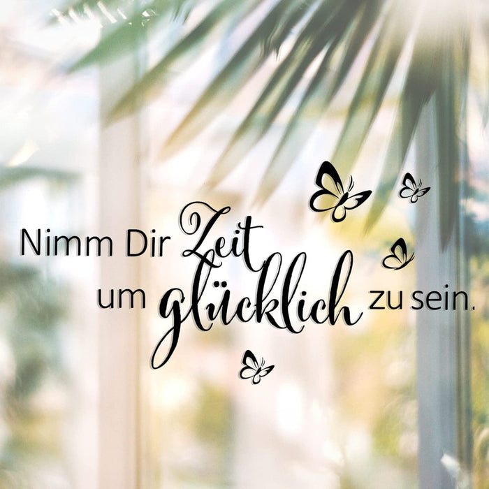 Schwarz Wandtattoo Schmetterlinge für Wanddeko,Sprüche Zitate Nimm Dir Zeit Um Glücklich Zu Sein Wandsticker Wandaufkleber Kleben Aufkleber Wandbilder