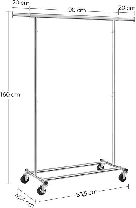 Schwerlast-Kleiderständer, 2er Set, Garderobenständer auf Rollen, bis 90 kg belastbar, mit ausziehbarer Kleiderstange, zusammenklappbares Unterteil