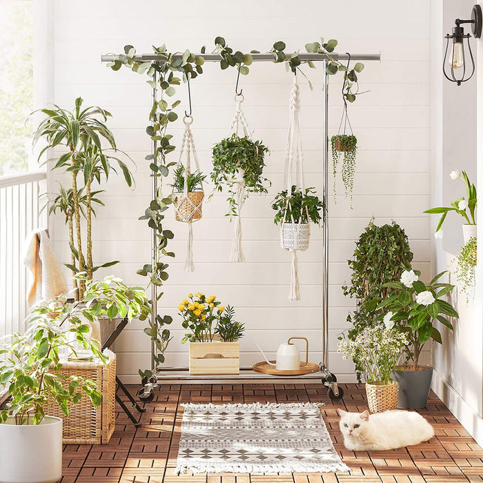 Schwerlast-Kleiderständer, 2er Set, Garderobenständer auf Rollen, bis 90 kg belastbar, mit ausziehbarer Kleiderstange, zusammenklappbares Unterteil