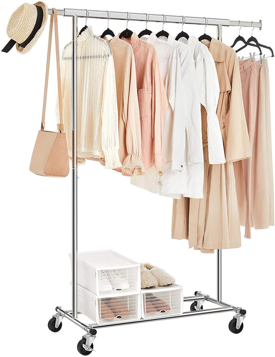 Schwerlast-Kleiderständer, 2er Set, Garderobenständer auf Rollen, bis 90 kg belastbar, mit ausziehbarer Kleiderstange, zusammenklappbares Unterteil