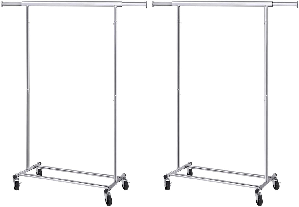 Schwerlast-Kleiderständer, 2er Set, Garderobenständer auf Rollen, bis 90 kg belastbar, mit ausziehbarer Kleiderstange, zusammenklappbares Unterteil