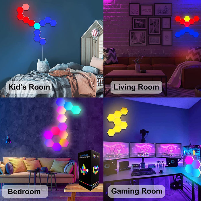 Sechseck Wandleuchte mit Fernbedienung, Smart Touch Modulare LED Licht Wandpanel RGB Nachtlicht DIY Geometrie Spleißen Quantum Leuchte für Zuhause