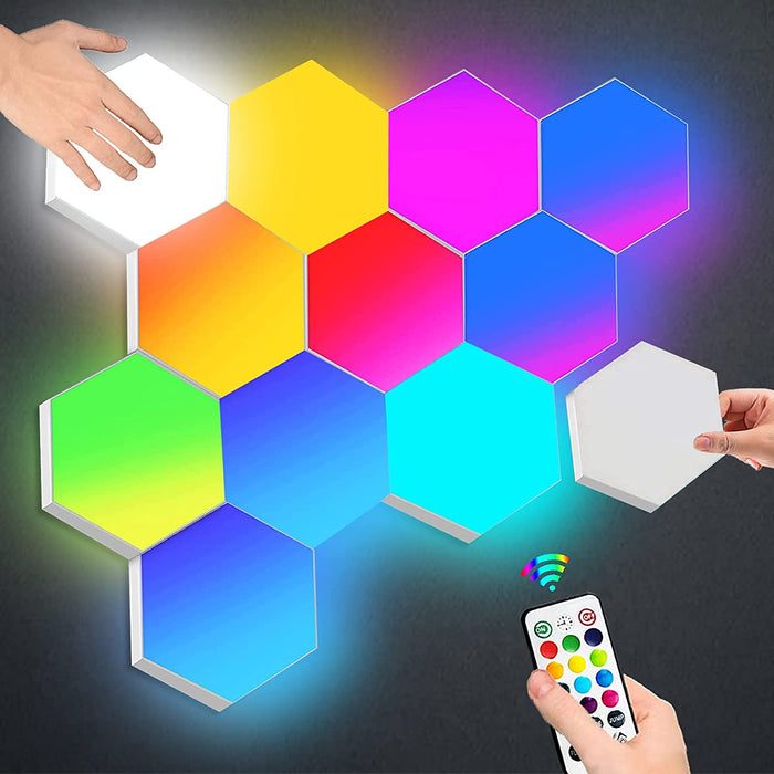 Sechseck Wandleuchte mit Fernbedienung, Smart Touch Modulare LED Licht Wandpanel RGB Nachtlicht DIY Geometrie Spleißen Quantum Leuchte für Zuhause