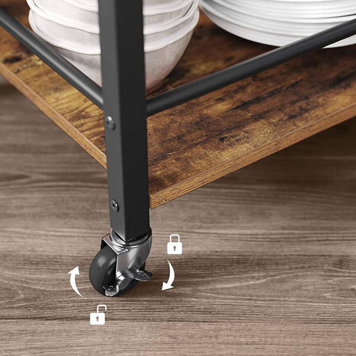 Servierwagen mit abnehmbarem Tablett, feststellbarer Küchenwagen mit Universalrollen, Küchenregal, 65 x 40 x 86 cm, stabiles Metallgestell