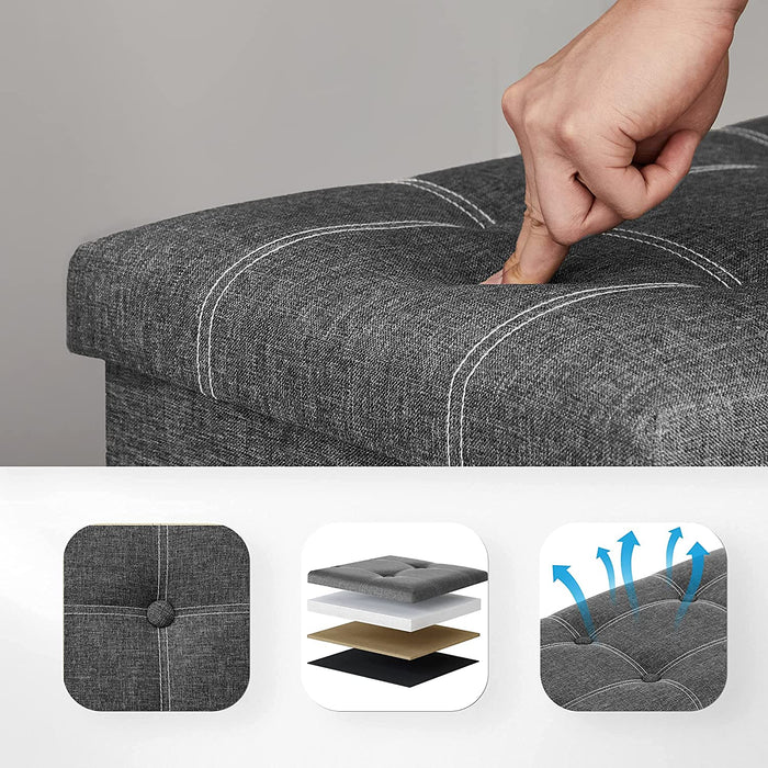 Sitzbank mit Stauraum, Sitztruhe, Sitzhocker, faltbar, 76 x 38 x 38 cm, Bezug aus Leinenimitat, für Schlafzimmer, Flur, Wohnzimmer, dunkelgrau
