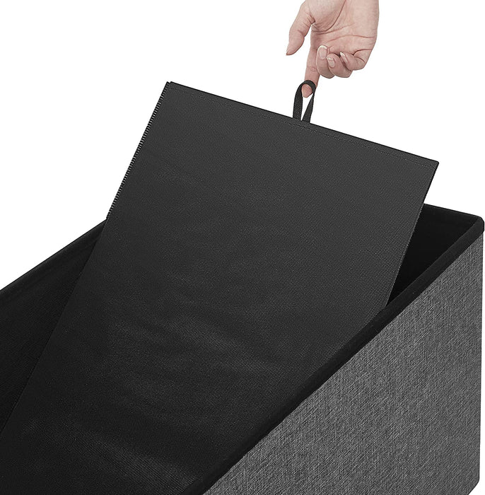 Sitzbank mit Stauraum, Sitztruhe, Sitzhocker, faltbar, 76 x 38 x 38 cm, Bezug aus Leinenimitat, für Schlafzimmer, Flur, Wohnzimmer, dunkelgrau