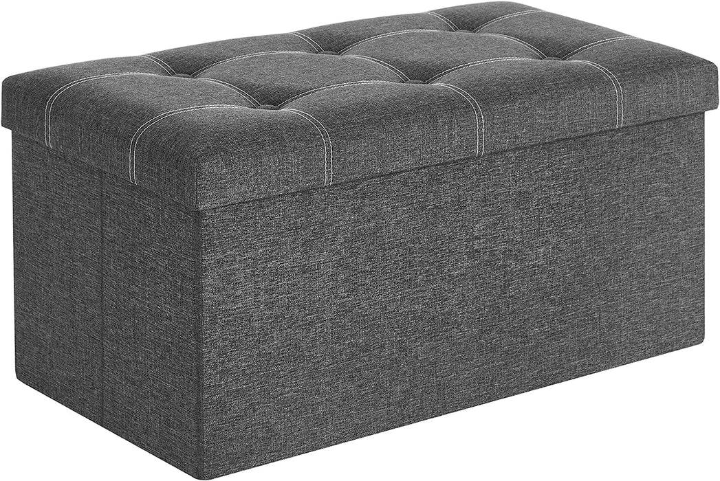 Sitzbank mit Stauraum, Sitztruhe, Sitzhocker, faltbar, 76 x 38 x 38 cm, Bezug aus Leinenimitat, für Schlafzimmer, Flur, Wohnzimmer, dunkelgrau