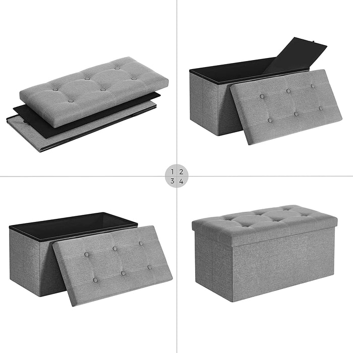 Sitzbank mit Stauraum, Sitztruhe, Sitzhocker, faltbar, 76 x 38 x 38 cm, Bezug aus Leinenimitat, für Schlafzimmer, Flur, Wohnzimmer, hellgrau