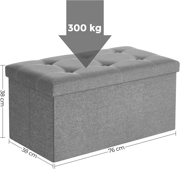 Sitzbank mit Stauraum, Sitztruhe, Sitzhocker, faltbar, 76 x 38 x 38 cm, Bezug aus Leinenimitat, für Schlafzimmer, Flur, Wohnzimmer, hellgrau