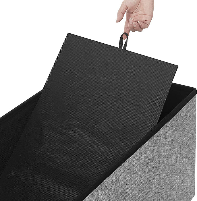 Sitzbank mit Stauraum, Sitztruhe, Sitzhocker, faltbar, 76 x 38 x 38 cm, Bezug aus Leinenimitat, für Schlafzimmer, Flur, Wohnzimmer, hellgrau