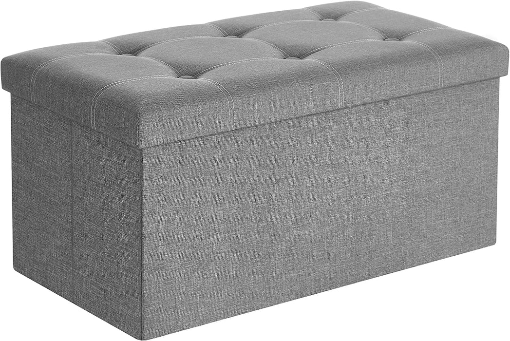Sitzbank mit Stauraum, Sitztruhe, Sitzhocker, faltbar, 76 x 38 x 38 cm, Bezug aus Leinenimitat, für Schlafzimmer, Flur, Wohnzimmer, hellgrau