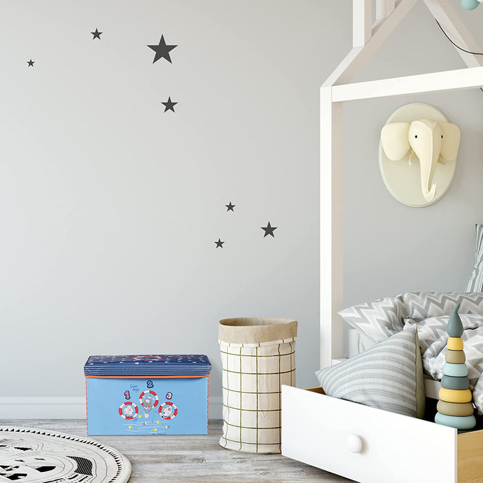 Sitzbox Kinder, Faltbare Aufbewahrungsbox mit Stauraum, Deckel, Motiv Tiere, Jungen & Mädchen, 50 Liter, gelb