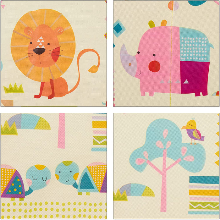 Sitzbox Kinder, Faltbare Aufbewahrungsbox mit Stauraum, Deckel, Motiv Tiere, Jungen & Mädchen, 50 Liter, gelb