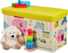 Sitzbox Kinder, Faltbare Aufbewahrungsbox mit Stauraum, Deckel, Motiv Tiere, Jungen & Mädchen, 50 Liter, gelb
