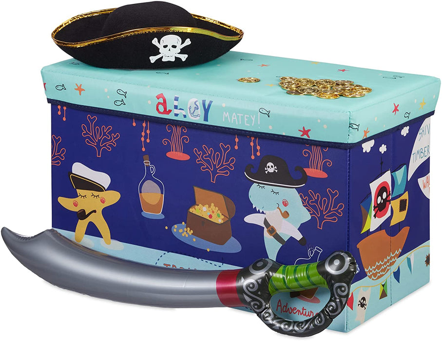 Sitzbox Kinder, Faltbare Aufbewahrungsbox mit Stauraum, Deckel, Motiv, Jungen & Mädchen, 50 Liter, dunkelblau