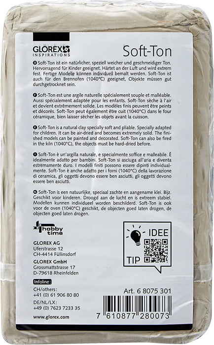 Soft Ton weiß 2500 g, natürlicher, besonders weicher und geschmeidiger Ton, lufthärtend und für Brennofen geeignet, sehr gut für Kinder geeignet
