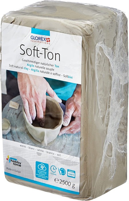 Soft Ton weiß 2500 g, natürlicher, besonders weicher und geschmeidiger Ton, lufthärtend und für Brennofen geeignet, sehr gut für Kinder geeignet