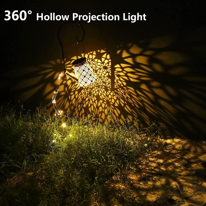 Solar Gießkanne mit Lichterkette Solarlampen für Außen Gießkanne Art LED-Licht mit Schäferhaken, Gartendeko Solar Lichterketten Aussen mit IP67