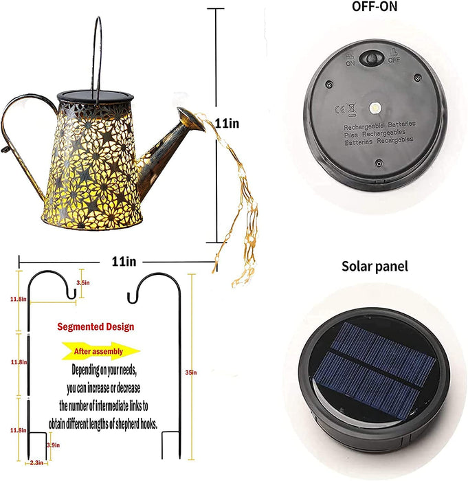 Solar Gießkanne mit Lichterkette Solarlampen für Außen Gießkanne Art LED-Licht mit Schäferhaken, Gartendeko Solar Lichterketten Aussen mit IP67