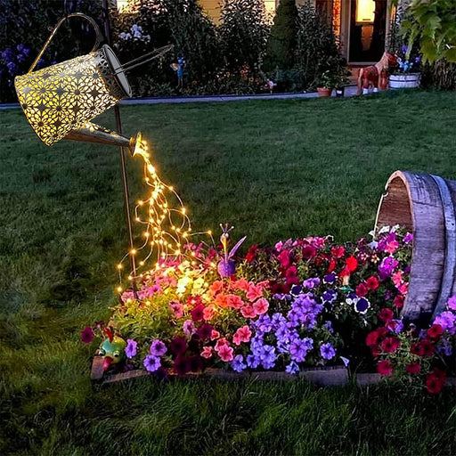 Solar Gießkanne mit Lichterkette Solarlampen für Außen Gießkanne Art LED-Licht mit Schäferhaken, Gartendeko Solar Lichterketten Aussen mit IP67