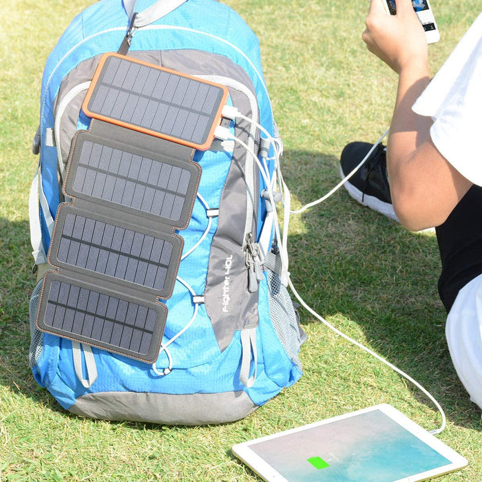 Solar Powerbank 25000mAh Tragbare Solar Ladegerät mit 4 Solarpanels, Outdoor wasserfester externer Akku mit 2 USB Ports für Smartphones, Tablets und mehr